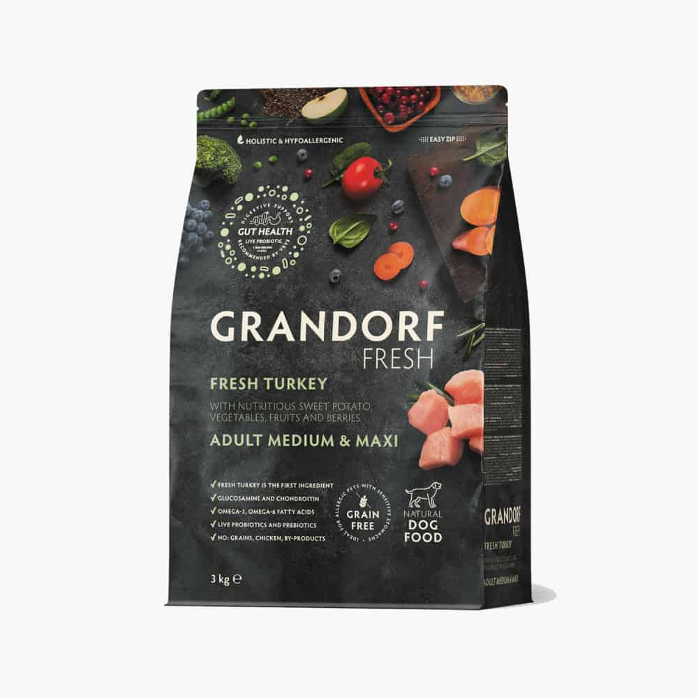 Grandorf Fresh mit Pute, Trockenfutter für ausgewachsene mittelgroße & große Rassen