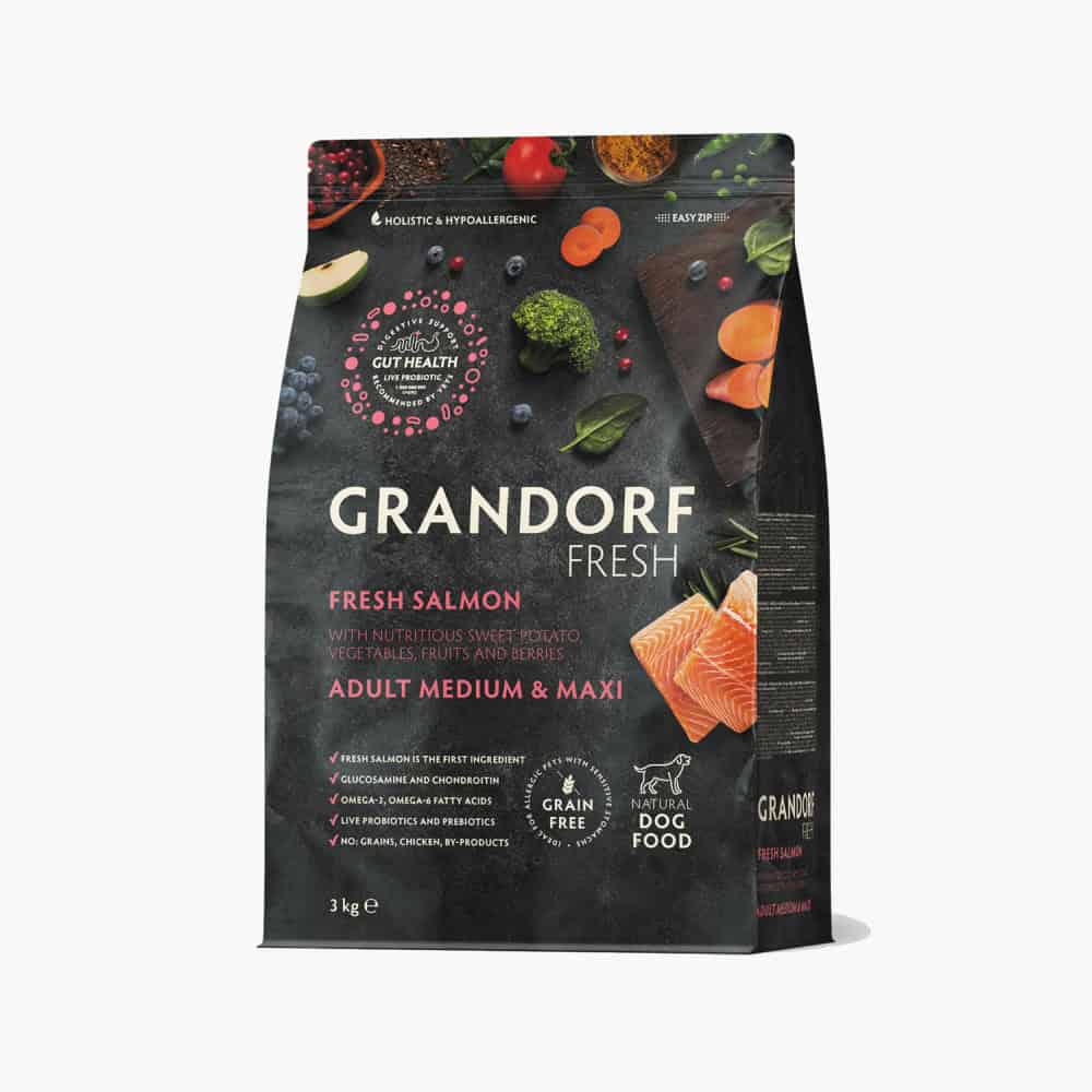 Grandorf Fresh mit Lachs, Trockenfutter für ausgewachsene mittelgroße & große Rassen