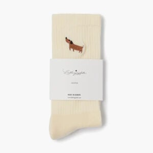 Embroidered “Dachshund” Socks – Off White